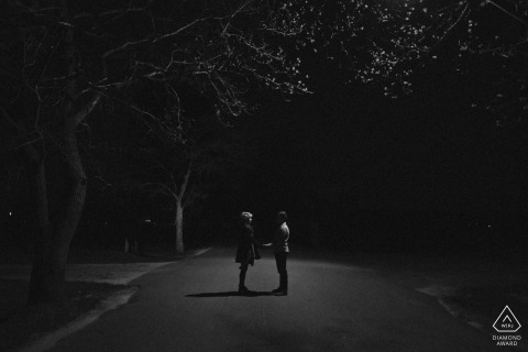 Portland, Maine Engagement Shoot at Night under Street Light