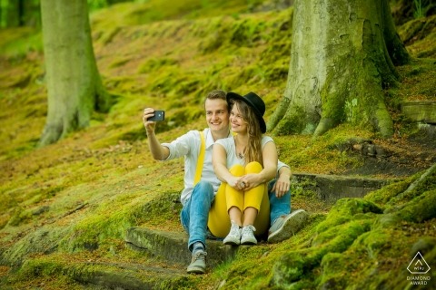 Zuid Holland wedding engagement photos in the green forest for Netherlands couples