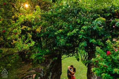 Brazil Ouro Preto pre wedding portrait in a tunnel of trees