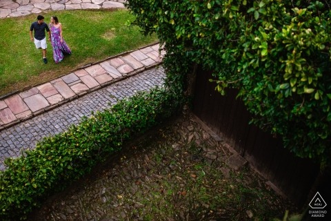 Ouro Preto - couple is captured from above as they stroll  hand in hand in this engagement photo shoot