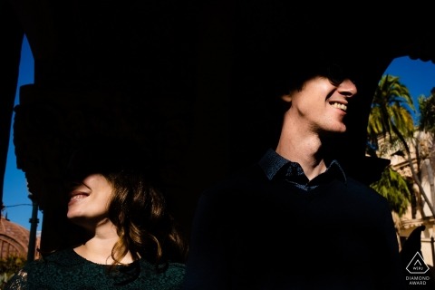 San Diego, California Engagement Portrait of a Couple - Image contains: shadows, direct, sunlight, harsh, light