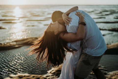 Royan, Charente-maritime France pre-wedding portraits at the beach during low tide.