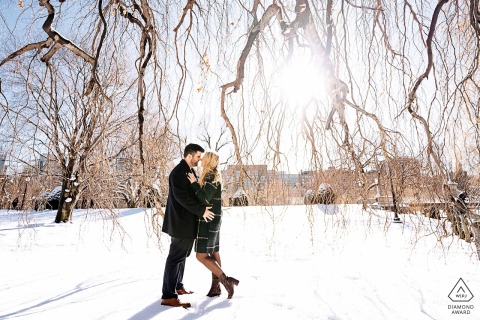 Boston Public Garden engagement session during the winter.