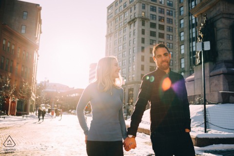 Engagement Picture Session from Portland, ME with the winter sun and snow