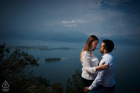 Garda Lake, Italy engagement portrait with bad weather in the background