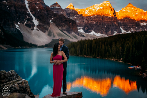 Colorful pre-wed shoot at Moraine Lake, Banff National Park, AB, Canada with some Sunrise love Colorful pre-wed shoot at Moraine Lake, Banff National Park, AB, Canada with some Sunrise love