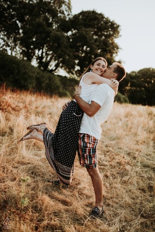 Corse pre - wed image of the couple in a meadow