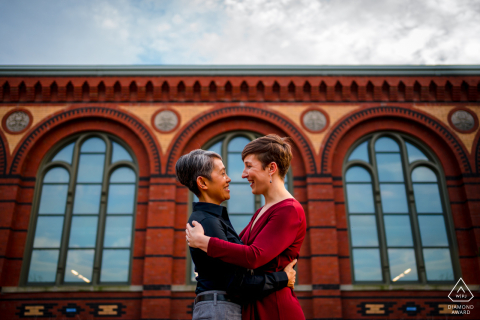 A creative Smithsonian Castle, DC pre wedding session during A sweet embrace