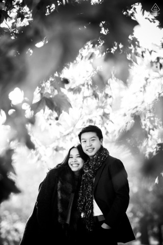 London Couple Portrait Session in BW under the Trees of Hyde Park