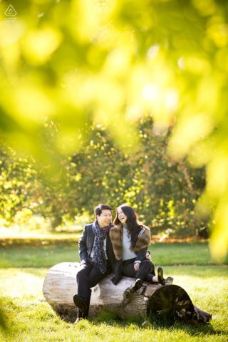 A Hyde Park, London Couple Portrait on a Log under the Trees