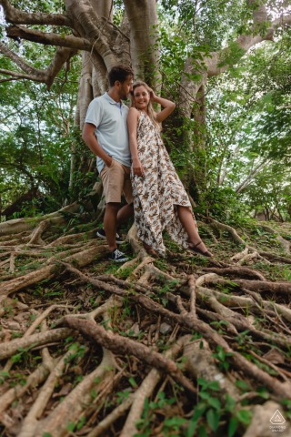 Tree roots stretch across the ground toward the camera near a cenote in Valladolid, Yucatan, creating a tall vertical composition that highlights the organic textures and natural beauty of the scene.