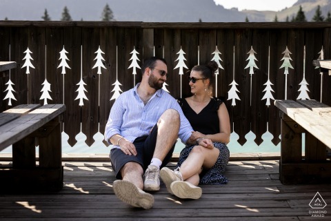 This couple enjoys a beautiful and romantic engagement session in Châtel, Haute-Savoie, France.