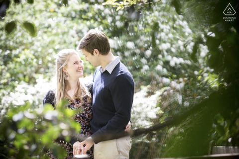 This classic engagement portrait features a couple posing together in London, UK, capturing their love.