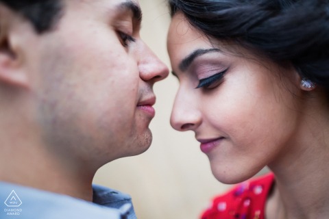 This romantic engagement portrait captures a couple sharing a quiet connection in San Francisco, California.