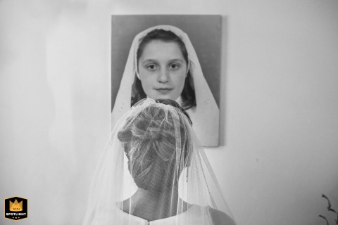A WPJA wedding photo: Black and white reflections of childhood are visible in a detail shot taken at the bride’s home in Tollo, Chieti, Abruzzo, Italy, on the wedding day.