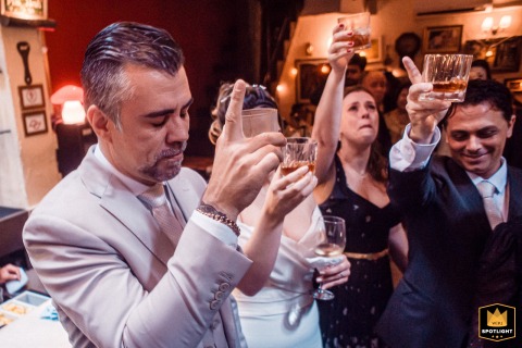 At Ruella Bistrô – São Paulo, Brasil, many guests with emotional faces raise a toast to a late father.