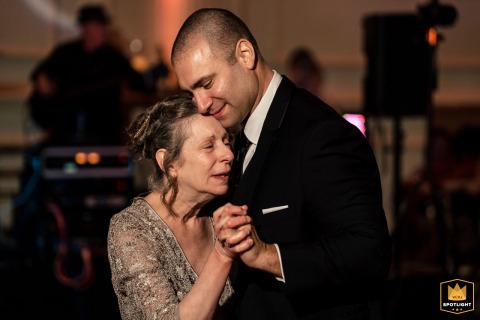 At Cescaphe, Philadelphia, a mother and son shed emotional tears during their wedding dance, captured by a WPJA photographer.