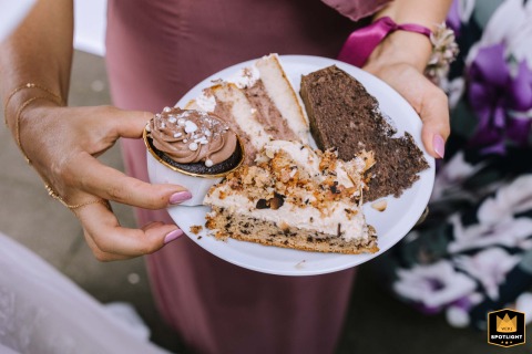 A Small Plate of Wedding Cake and Desserts at Gasthof Spelsberg Gasthof Spelsberg, Altena, Germany: A close-up shot of a wedding cake and desserts on a small plate.
