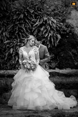 Timeless Black And White Wedding Portrait Of Bride And Groom At La Grande Fabrique Romantic black and white wedding portrait of the bride and groom at La Grande Fabrique, France.