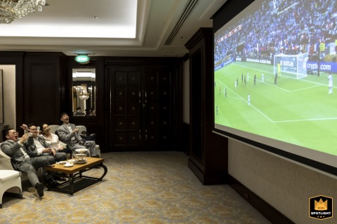 Wedding Day World Cup: Groomsmen and Guests Watch at Plaza Athenee Groomsmen and guests gather at Plaza Athenee, Bangkok, to watch the World Cup Final on the wedding day.