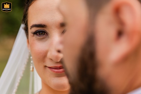 Half-hidden Bride In Kingston With A Story In Her Eyes Captivating bride in Kingston, Massachusetts, half-hidden and half-revealed, her eyes telling a story.