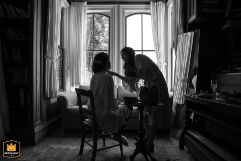 Candid Silhouette Of Bride’s Makeup Moment Before Ceremony At Switzer Farm, Mendocino Candid silhouette of a bride getting her makeup done before a ceremony at Switzer Farm in Mendocino.