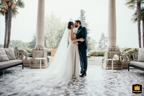 Villa Montalbano's Liberty Porch Frames Sweet, Intimate Moment Between Italian Newlyweds Villa Montalbano's Liberty-style front porch in Varese, Italy, frames a sweet, intimate moment captured between the newlyweds.