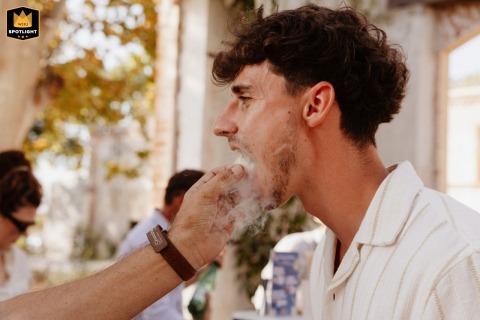 Server Dramatically Places Smoking, Crafted Dish into Waiting Man's Mouth at Château Château de Laurentie provided the backdrop for an extraordinary culinary experience as a server dramatically placed a smoking, expertly crafted dish or item directly into a waiting man's mouth.