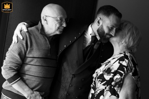 Groom Shares A Quiet Emotional Moment With His Mother In Suzzara, Mantova, Italy At his home in Suzzara, Mantova, Italy, the groom and his mother share an intimate, tender moment together before the wedding.