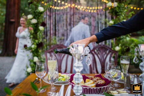 Elegant Wedding Details Are Arranged Outdoors At Deer Park Villa In Fairfax, California Special wedding details are arranged and poured on an outdoor table at Deer Park Villa in Fairfax, California, highlighting elegant touches that enhance the atmosphere for the couple’s day.