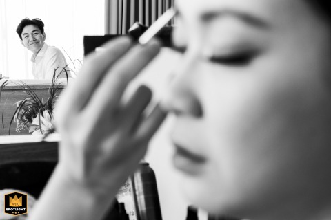 At Neera Retreat Hotel in Thailand, the couple in a candid, intimate scene, full of affection.