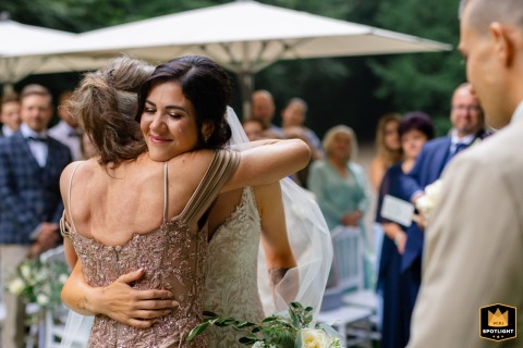 Emotional tears of joy are shed during a moving wedding ceremony in Zug, Switzerland, as the couple exchanges vows in front of their closest friends and family members.