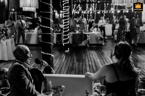In Tulum, Mexico, a black-and-white reception image distills the celebration into light, gesture, and emotion, emphasizing the energy and interactions unfolding throughout the evening.