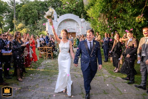 At La Quinta Venue, the bride and groom celebrate at the conclusion of their ceremony, sharing a joyful moment as they begin their newly married life together.
