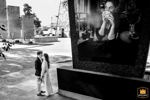 In Rosario, Argentina, the bride and groom pose together before the ceremony, sharing a composed portrait that reflects the calm before the day's celebration begins.