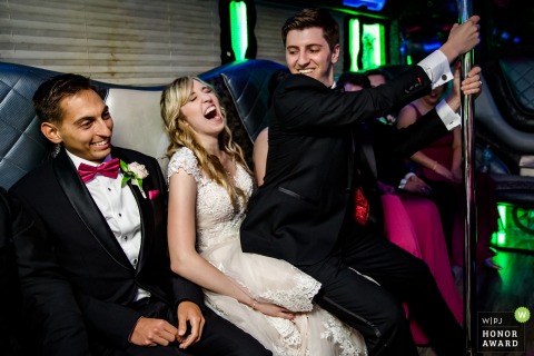 Photos on the way to the Millennium Knickerbocker Chicago aboard the wedding party bus 