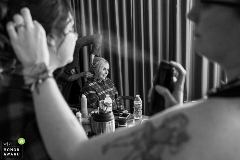 Colorado Hotel wedding image of the mother of the bride getting her hair done