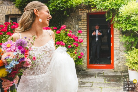 Bride in Leinster gets grandad's thumbs up before leaving for wedding.