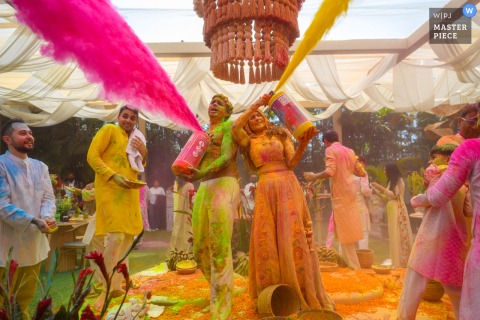 Colorful Dance And Music Electrify The Holi Party At Courtyard By Marriott Mumbai International Airport, Creating A Lively Atmosphere. The couple’s Holi party at Courtyard by Marriott Mumbai International Airport bursts with color, lively dance, and music.