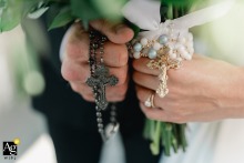 St. Jerome's Catholic Church, Oconomowoc: Couple Holds Rosaries During Ceremony During their ceremony at St. Jerome's Catholic Church in Oconomowoc, Wisconsin, the bride and groom hold their rosaries close to their hearts.