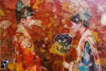 Artistic Timeless Wedding Portrait With Floral Overlay At Mandarin Oriental Hotel Wedding Mandarin Oriental Hotels — The couple faces each other but stands apart, with an overlay of floral artwork filling the frame, creating an artistic and timeless wedding portrait.