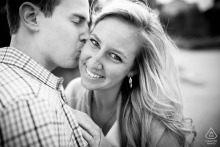 Close-up of couple embracing during their engagement session in Chicago’s picturesque Lincoln Park location.
