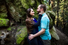 A couple enjoys a quiet pose together in Los Gatos, California, their engagement portrait capturing the picturesque natural setting.