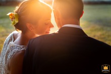 Romantic newlyweds captured in golden sunset at Udine, Italy.