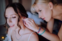 Intimate Budapest wedding: delicate final touches, moment before the ceremony.
