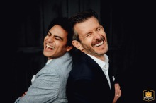 During a couple’s photo session in Pleurtuit, Ile et Vilaine, France, the men break into laughter, bringing levity and sincere happiness to the atmosphere.