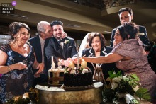 Wedding reception at St John's Resort, Plymouth, MI, with joyful guests celebrating two birthdays together alongside the newlywed couple.