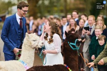 Surprise visitors unsettle the couple at the ceremony location in Amsterdam, and their expressions turn the careful order of the day into something comic, human, and briefly unruly.