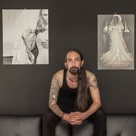 Indoor, studio portrait of wedding photographer Dimitris Marinis of Dm Photo Dm Photo Photography for wedding and elopement photos by Dimitris Marinis