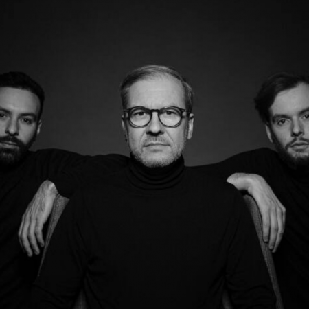 BW studio portrait of Porto wedding photographer Nuno Teixeira (and 2 sons) of Portugal, Europe Wedding photography by Nuno Teixeira